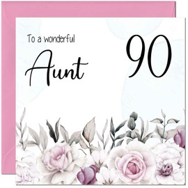 90th Aunt Birthday Card Floral Elegant Best Auntie's Birthday Card for 90 Year old Ninety Ninetieth