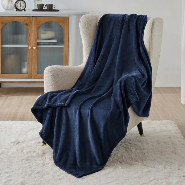 Bedsure Fleece Throw Blanket for Couch - Navy Throw Blankets
