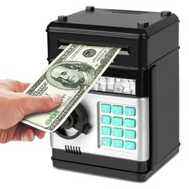 Revanom Electronic Piggy Bank, Mini ATM Password Money Bank Cash Coins Saving Box for Kids, Cartoon Safe Bank Box Perfect Toy Gifts for Boys Girls (Black)