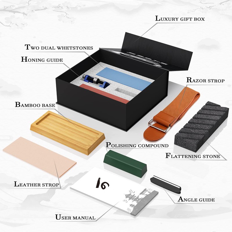 KERYE Japanese Whetstone Sharpener Set - 400/1000 3000/8000 Grit Water