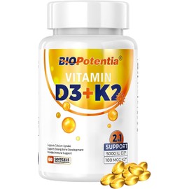 Vitamin D3 K2 with MCT Oil – 5000 IU D3 & 100mcg K2 MK-7 – Supports Bone, Teeth & Immune Health – Non-GMO, Gluten-Free – 60 Softgels