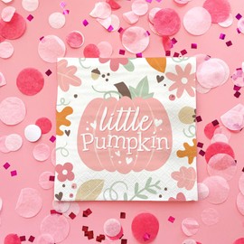 Big Dot of Happiness Girl Little Pumpkin Party Napkins, Fall Birthday Party or Pink Pumpkin Baby Shower Decor, White 3-Ply Paper Luncheon Napkins - 24 Count