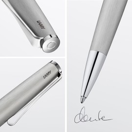 Lamy studio brushed - ballpoint pen in elegant stainless steel casing - with propeller-shaped clip - incl. giant refill M 16 in line width M in black