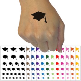 Graduation Cap Solid Temporary Tattoo Water Resistant Fake Body Art Set Collection - Purple (One Sheet)