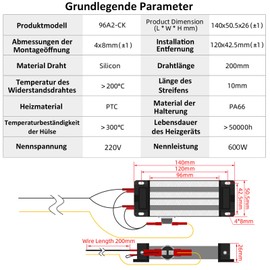 PTC Heating Element 220V 600W PTC Ceramic Air Heater, PTC Heater, Electrically Insulated Ceramic Thermostat High Performance. PTCYIDU