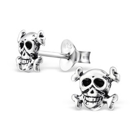 Bungsa Skull Stud Earrings .925 Real Silver Skull Death Pirate (Earrings Real Jewellery Studs Earrings Women Men), Silver, No Gemstone