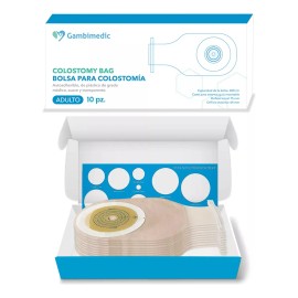 Gambimedic Bolsa Colostomia Con Barrera Recortable 14-60mm Paquete 10 Bolsas Incluye Guia De Recorte Dura Hasta 7 Dias Cada Bolsa Autoadherible 400ml 