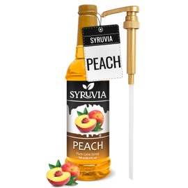 Syruvia Peach Syrup – Peach Syrup Flavor, 25.4 fl oz - Perfect for Cocktails, ice Tea, Desserts, Italian Sodas, Ice and More, Kosher and Gluten-Free With Syrup Pump
