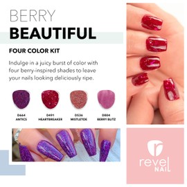 Revel Nail Revel Nail Dip Powder - Red, Purple & Pink Powder Dip Nail Polish, Chip Resistant Dip Nail Powder with Vitamin E and Calcium, DIY Manicure, 4-Pack