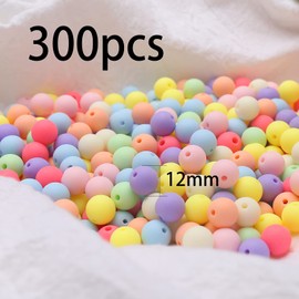 HERZWILD 300pcs Mixed Colourful Beads,12mm Acrylic Round Loose Beads, Opaque Pastel Colors Beads for DIY Jewelry Making Art Craft (12mm)