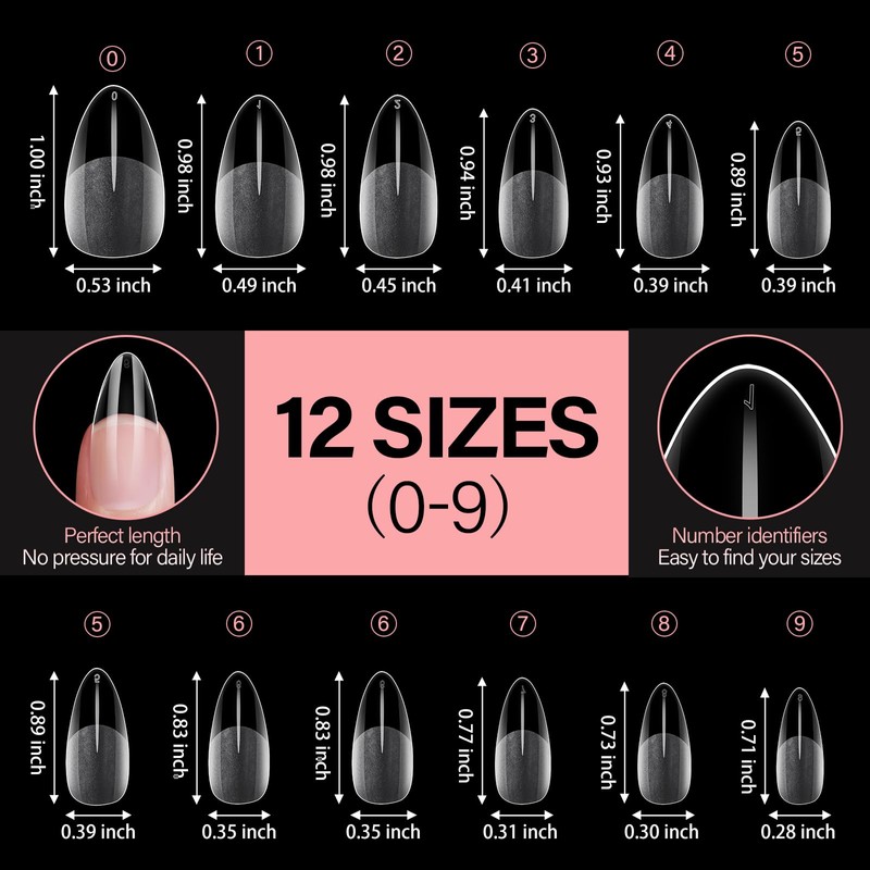 AILLSA Medium Almond Nail Tips Soft Gel Pre-Shaped Acrylic Nail