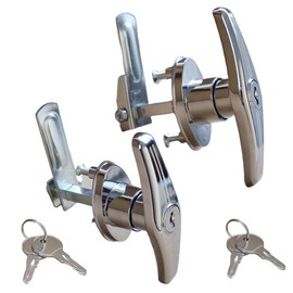 Truck Cap Camper Shell T-Handle Lock Latch Replacement Parts,Matching Set T-Handles Lock, Keyed Alike (Left&Right)-Complete Set (2Pack) (Silver)