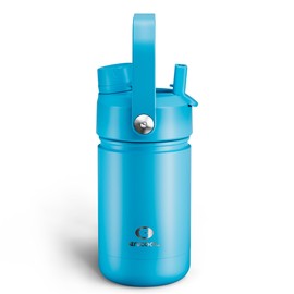 Kids Insualated Water Bottle with Straw - 12oz Stainless Steel Water Bottle with Dual Spouts, Leak-Proof, BPA-Free, Double Wall Vacuum Keeps Cold for 24 Hours for Sports, Travel, School (Azure Blue)