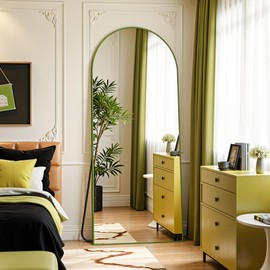 LadyNow Arched Floor Mirror, 58"x18" Full Length Mirror - Freestanding Full Body Mirror with Stand for Bedroom or Living Room (Green)