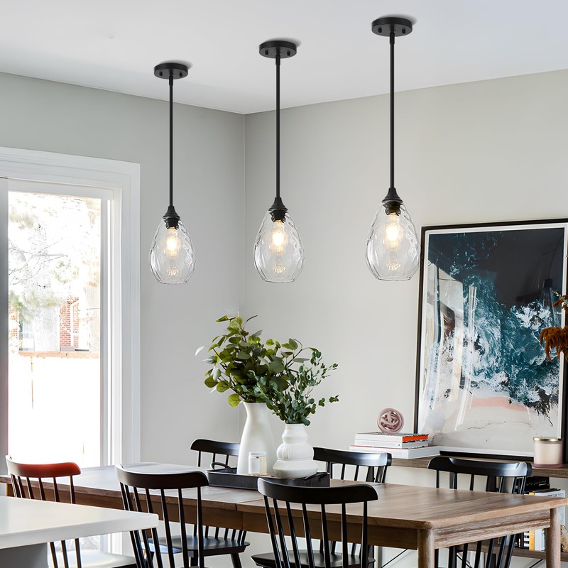 SADUENFR Glass Pendant Lights Kitchen Island, 1-Light Modern Black Pendant