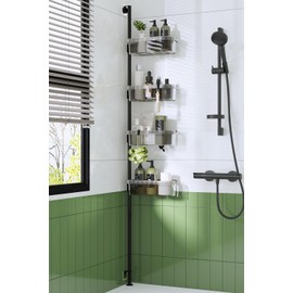 WXCGX Corner Shower Caddy Tension Pole: 4-Tier Adjustable Shower Organizer - Stainless Steel Rustproof Bathroom Shelves - Shower Shelf for Inside Shower Bathtub Storage Shampoo Holder - 15inch-75inch