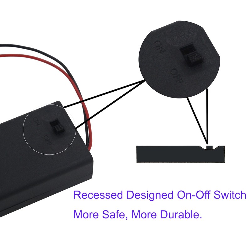 LAMPVPATH 3Pcs 2 AA Battery Holder with Switch, 2x 1.5V