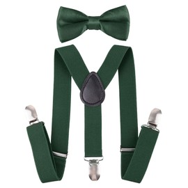traderplus Men Elastic Suspenders and Bow Ties Set for Wedding, Formal Events (Green)