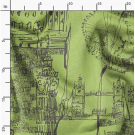 Soimoi Green Heavy Canvas Fabric London Theme Architectural Printed Fabric 1 Yard 58 Inch Wide