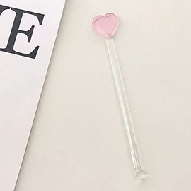 Htppzjr Glass Swizzle Sticks Heat Resistant Stirring Sticks Colored Transparent Star/Moon Top Sticks for Milk Tea Coffee Juice Cocktail Drinks(Heart)