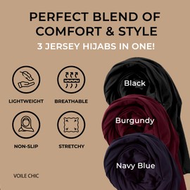 Voile Chic 3PCs Premium Jersey Hijabs Scarf for Women - Islamic Head Scarf Wrap Hijabs