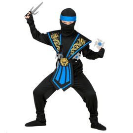 NET TOYS Trendy Ninja Costume with Weapons - Blue/Black 158, 11-13 Years - Mysterious Boys Fancy Dress Shinobi with Weapon Set
