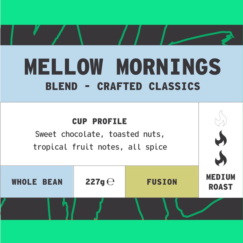 Coffee Beans 227g Bag, Whole Bean Coffee, Mellow Mornings Blend