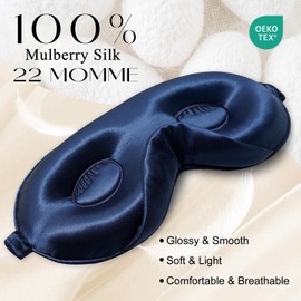 ZIMASILK Adjustable 22 Momme 100% Mulberry Silk Sleep Mask, Upgraded 3D Contoured Cup Eye Mask for Sleeping, Super Soft & Breathable Blindfold, Blackout for Deep Sleeping (Navy Blue)