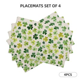 St Patricks Day Placemats Set of 4,Spring Sage Green Shamrocks Table Mats 12x18 Inch,Plant Flower Seasonal Heat-Resisting Non Slip Linen Burlap Place Mats for Kitchen Dining Table Decor