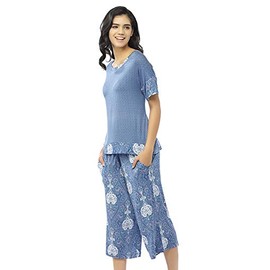 INK+IVY Pajamas for Women - Short Sleeve and Capri Pants PJ Set Loungewear, Casual Soft Breathable Sleepwear, 2X, Bohemian Dusty Blue 2 Piece
