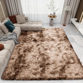 Shag Area Rugs for Bedroom Living Room,4X6 Ultra Soft Fluffy Area Rugs for Dorm,Indoor Carpet Nursery Rugs for Kids Girls Room Home Decor, Mottling Brown
