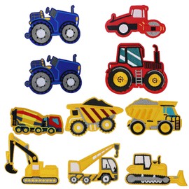 Pack of 10 Construction Vehicle Patch Kit, Iron-On Patches for Children, Iron-On Patches Children Boys, Embroidered Applique for Sewing, Iron-On for Jackets, T-Shirt, Jeans, Backpack and All Clothing