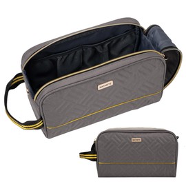 BAFAMYE 4.9L Travel Toiletry Bag For Men Women - TSA Approved - Double Side Full Open Design, Shaving Bag For Toiletries And Shaving Accessories For Long Travel, Grey 1.3 GAL