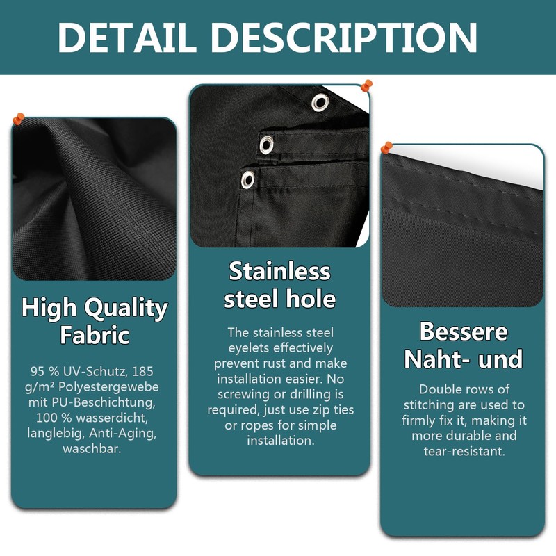 Awning Waterproof Rectangular 2 x 3 m, Sun Protection Patio