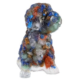 mookaitedecor 6.5cm Mixed Stones Crystal Sitting Dog Figurine Ornament for Home, Healing Crystal Puppy Gift for Dog Lover, Resin Animal Stone Dog Statue Good Luck Desk Decoration & Cute Room Decor