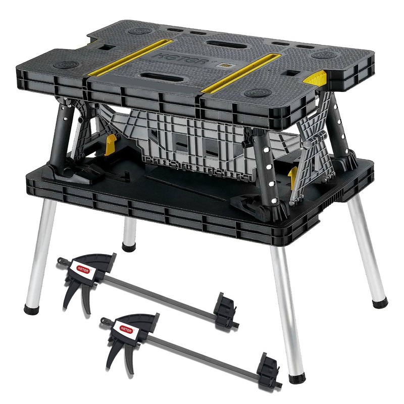 Keter Folding Work Table, Portable Workbench w/ 12" Clamps for