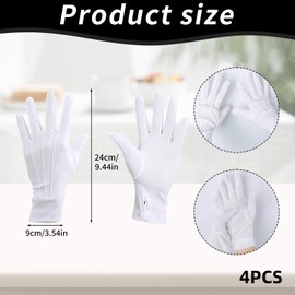 2 Pairs of White Gloves, White Gloves Men/Women, White Gloves Costume with Decorative Stitching, Cotton Gloves, Fabric Gloves for Dance Gloves, Gloves, Can be Used on Inspection Gloves for Jewellery,