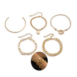 Bufenia Metal Punk Bracelet Gold Simple Mash Up Bracelets Chain Sets Glossy Bangle Hand Jewellery Accessories for Women and Girls