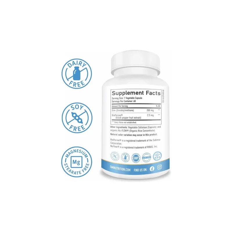 Suplemento Dim 200mg Con Bioperina (60 Cápsulas) Hecho En Eu