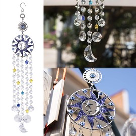 Crystal Chandelier Wind Chime,Glass Rainbow Suncatcher,Blue Evil Eye Wall Hanging Ornament