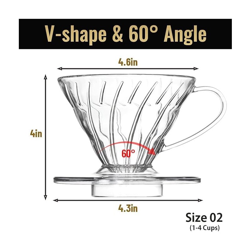 Plastic Coffee Dripper Size 02, with Free Coffee Scoop, V60