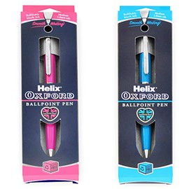 Helix Oxford Premium Ballpoint Pen - Light Blue and Pink Barrel - 1.0mm Nib - Black Ink - Pack of 2