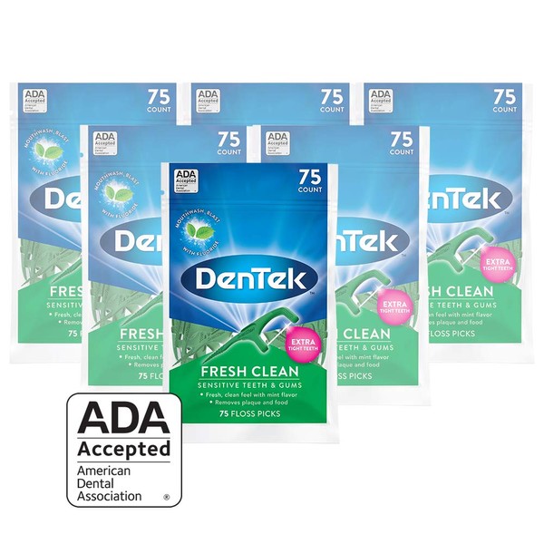 DenTek Fresh Clean Floss Picks | Silky Comfort Floss | 75 Count | 6 Pack
