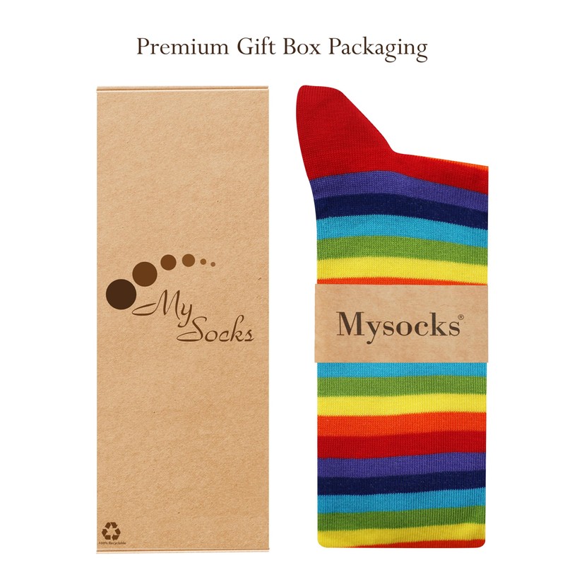 Mysocks Unisex Knee High Stripe Socks Stripe Rainbow Thin 4-7