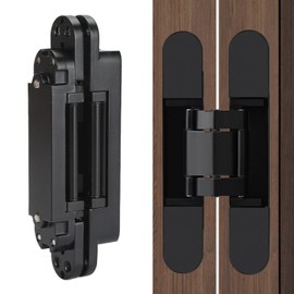 Hidden Door Hinges, Invisible Hinges for Hidden Door Silver Flush Door Cupboard Hinge 180 Degrees Adjustable Cross Hidden Hinges, for 35mm-850mm Door (Black)
