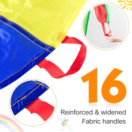 Wettarn 12ft 16.4ft 20ft Rainbow Parachute Toy with Handles and 30 Plastic Colorful Ocean Balls Parachute Games for Kids Indoor Outdoor Gym Tent Game Equipment(12 ft)
