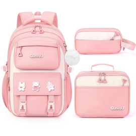 Amythe Set School Backpack Girls 3rd to 7th Grade, 2025 School Bag with Lunch Bag Pencil Case for School Travel for 15.6 Inch Laptop YTK6858, pink