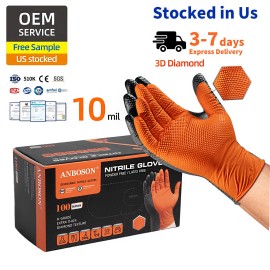 ANBOSON 10mil Industrial Orange Nitrile Gloves Diamond Grip Puncture Resistant Heavy Duty Powder-Free for Workshop HandlingSize: Xl, Color: Orange