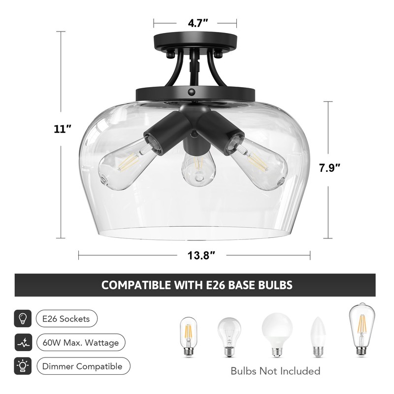 VONLUCE Semi Flush Mount Ceiling Light, 13.8" Ceiling Light Fixture