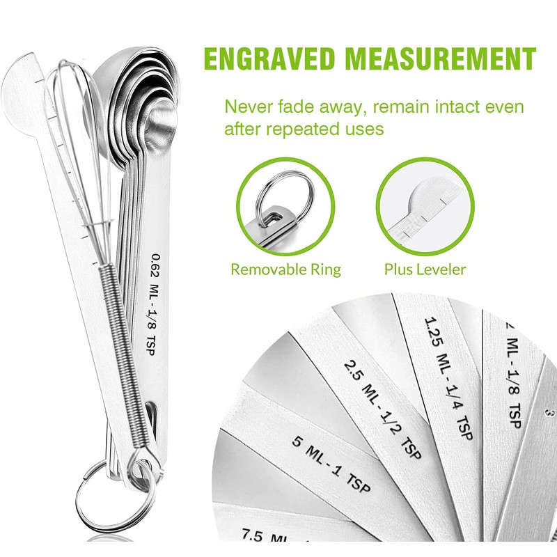 Stainless Steel Measuring Spoon, Measuring Spoon, 8-Piece Measuring Ruler for